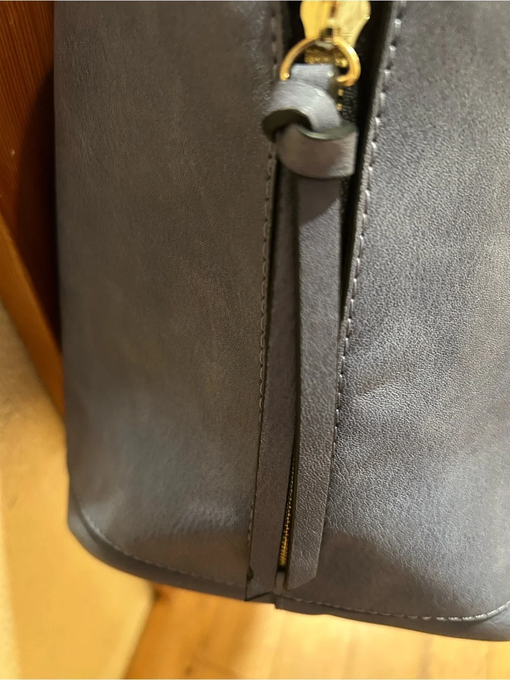 Le Miel Vegan Perforated Leather Hobo Top Handle Tote 11” deep Ocean Blue
